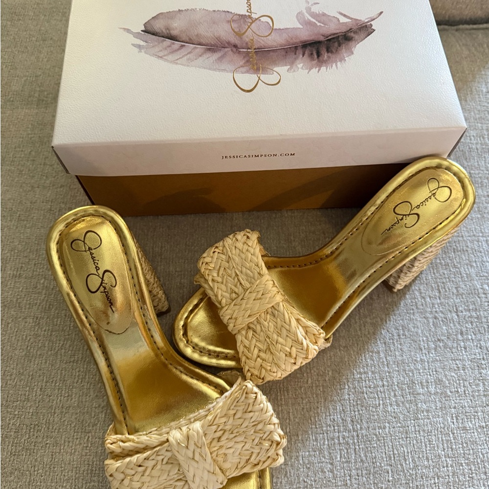 Jessica Simpson Gold and Cream Heels